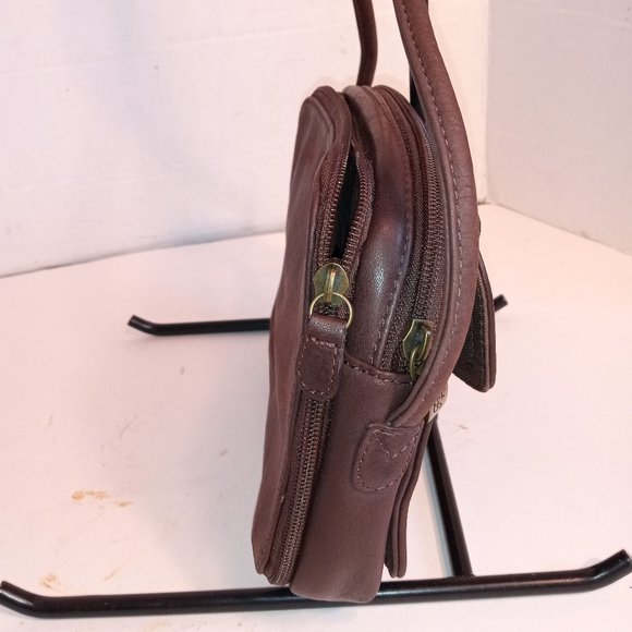 Rare 1980s FOSSIL Dark Coffee Brown Leather Compact Crossbody Organizer - Picture 7 of 12